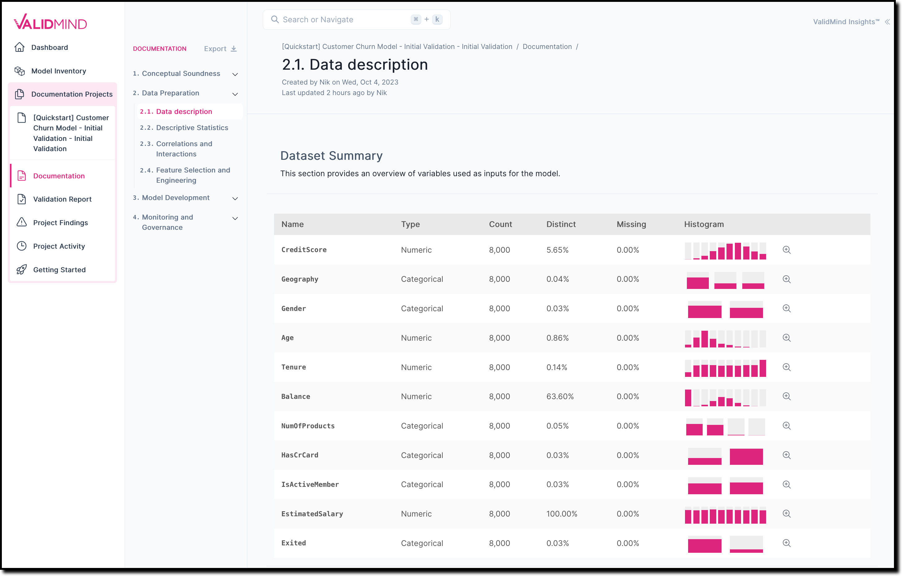 An image showing the data description page in the platform UI