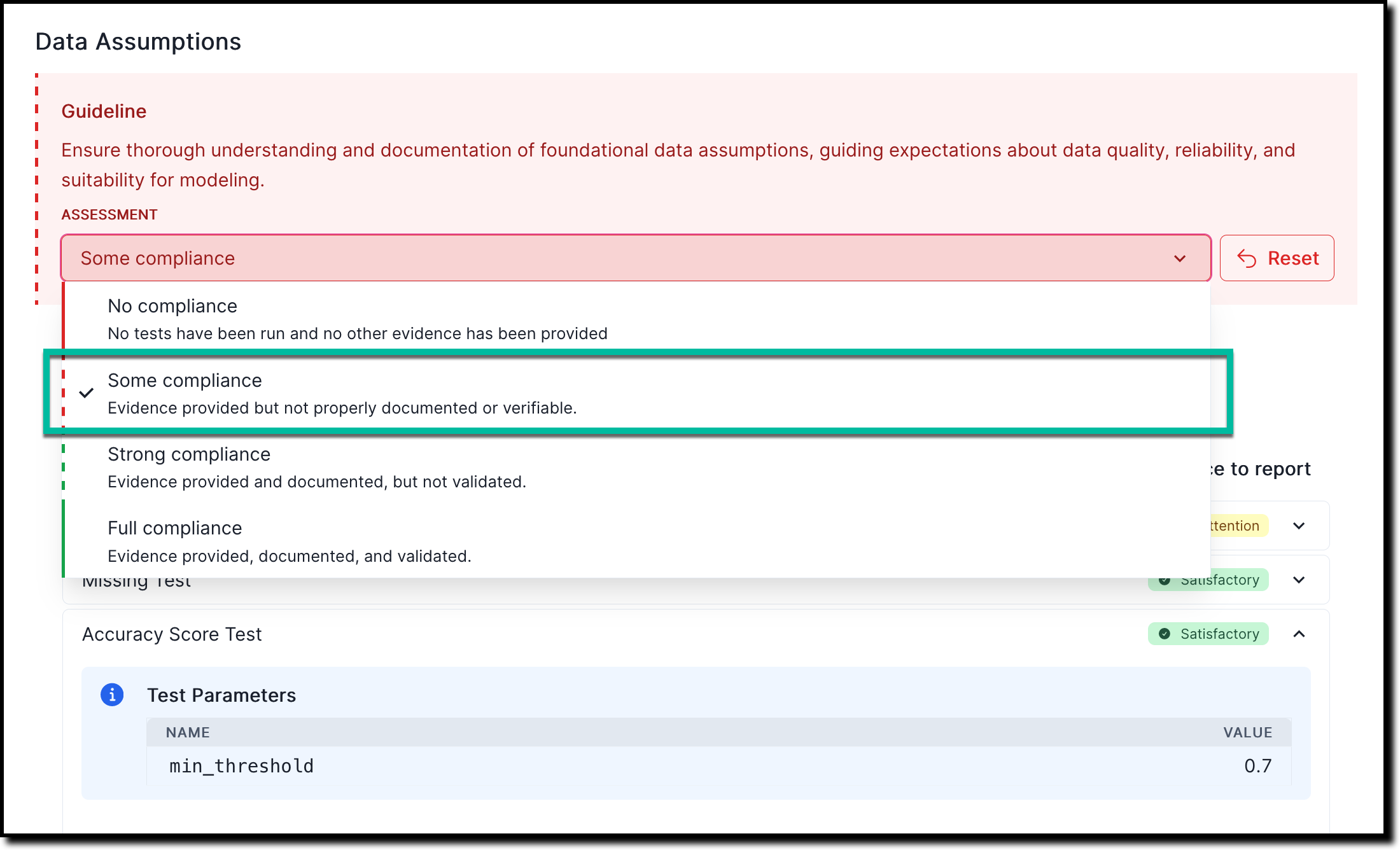 A screenshot of the validation report section 2.1.1. that shows a compliance assessment with the option to link to finding