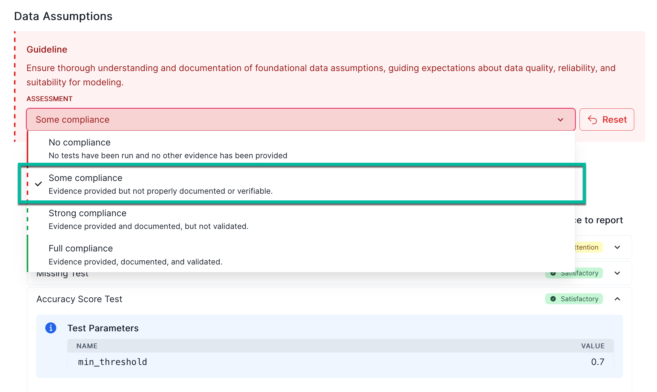 A screenshot of the validation report section 2.1.1. that shows a compliance assessment with the option to link to finding