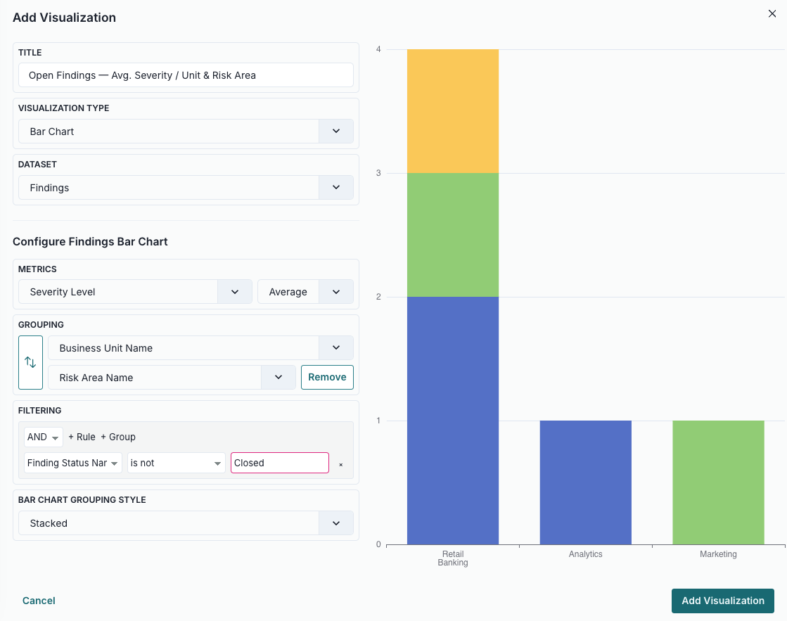 Screenshot of an example setup for a stacked bar chart