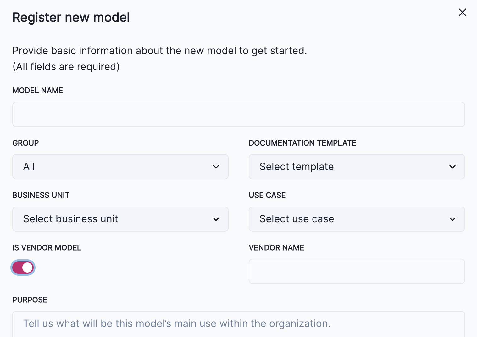 A screenshot showing how you can flag vendor models when registering a model in the inventory