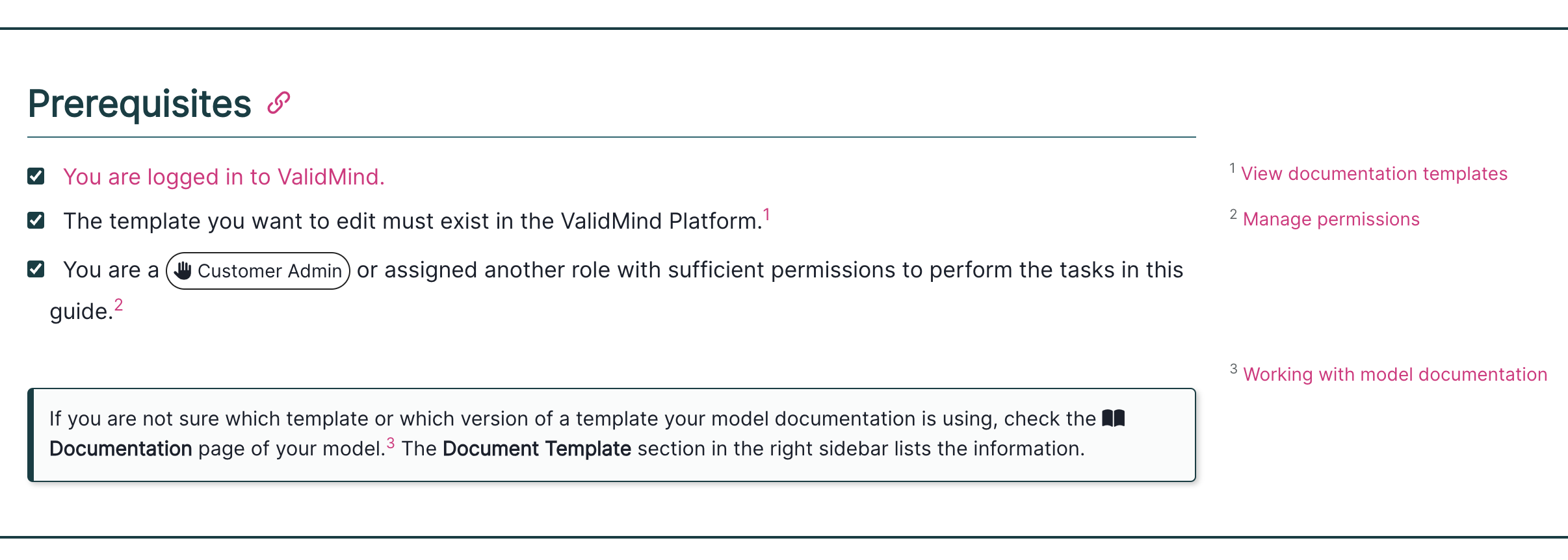 Screenshot of some example prerequisite information