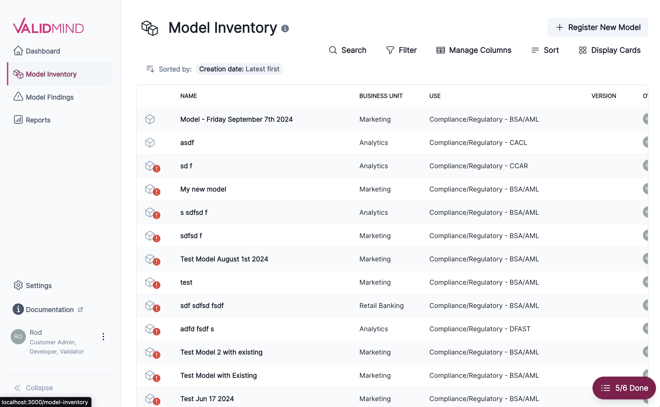 A screenshot of the old ValidMind Platform theme