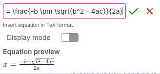 A screenshot showing the new editor for mathematical equations and formulas