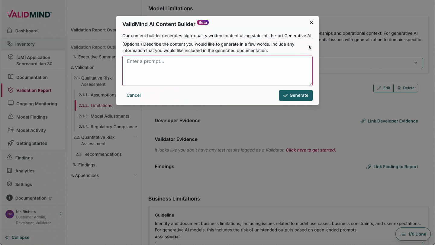 Optional prompt for risk assessments