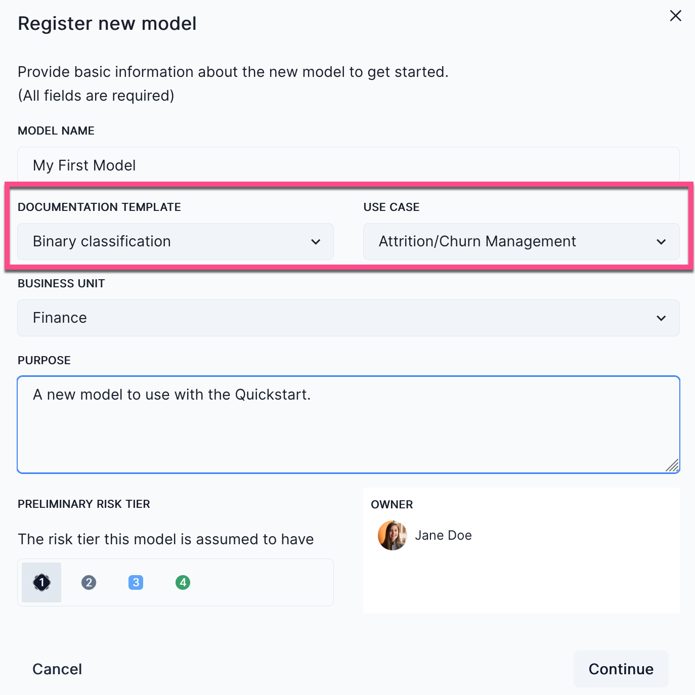 The Get Started page for a model that shows the code snippet you need to copy with the Copy snippet to clipboard button