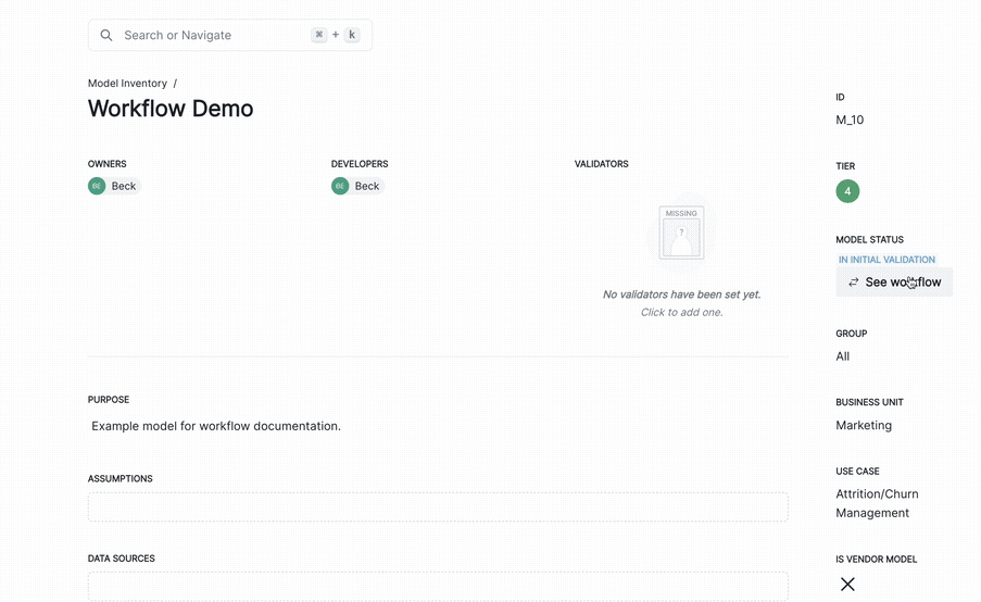 A gif showing the detailed workflow under the MODEL STATUS section