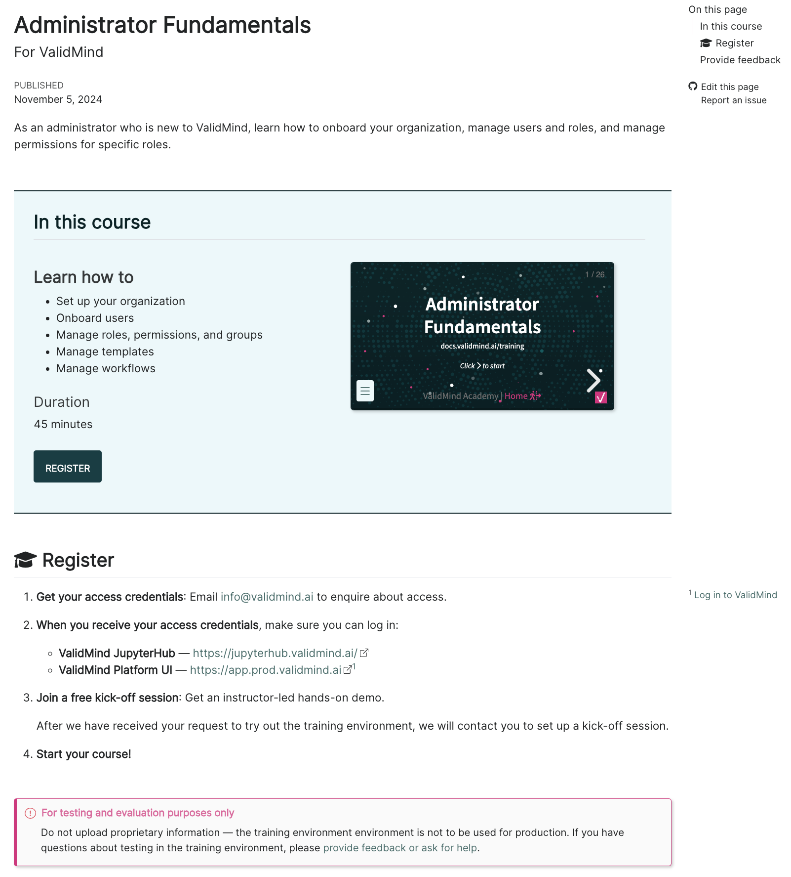 A screenshot showing an example of a course registration page