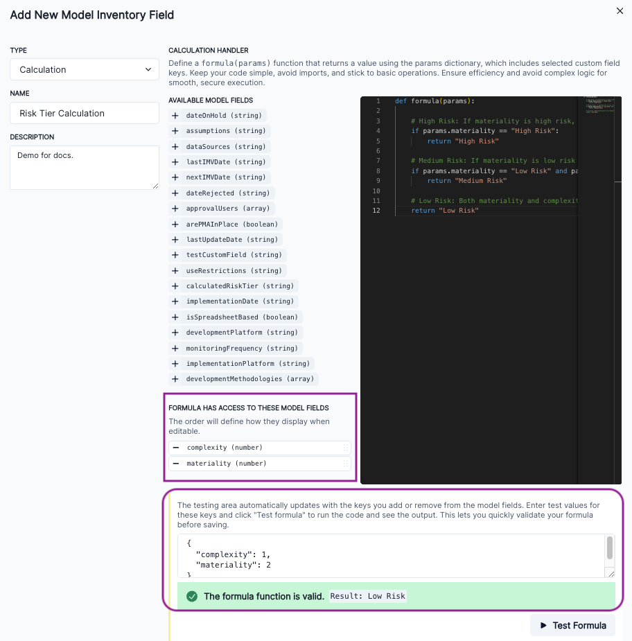 A screenshot showing the screen for adding a calculation type field