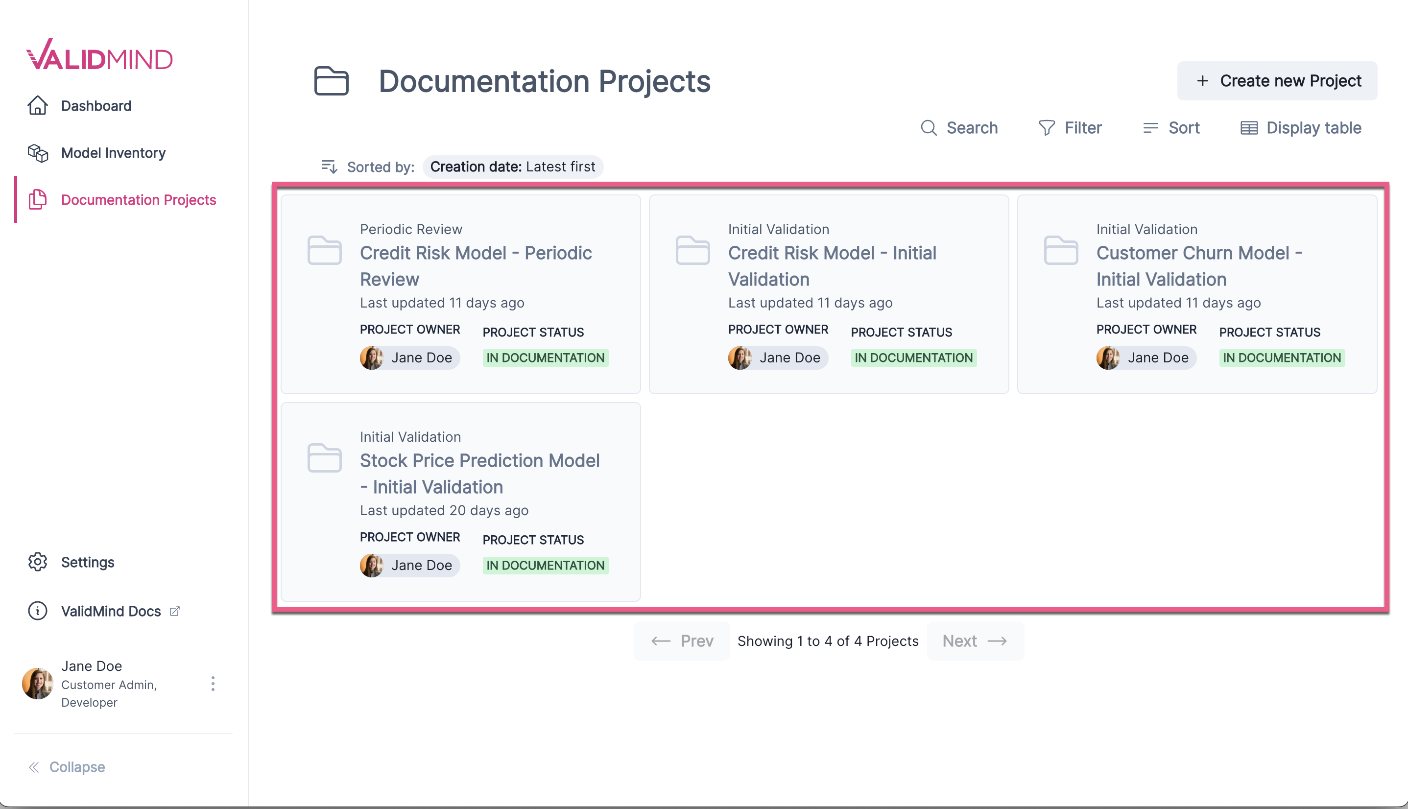 Model inventory card view