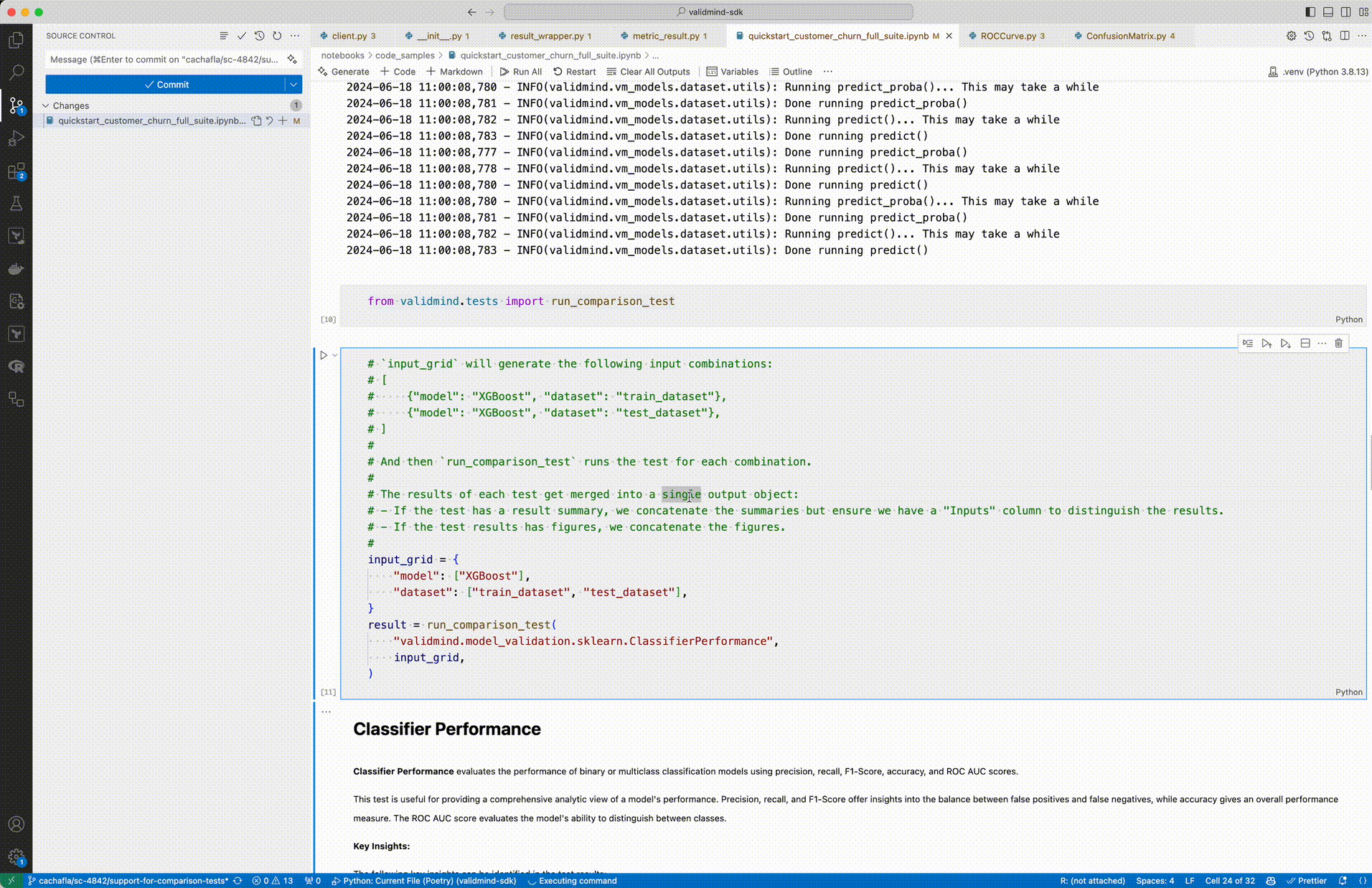 An animated GIF showing a comparison test being run in a notebook.