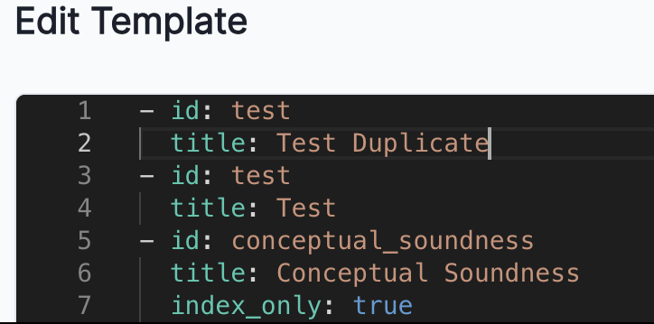 A screenshot showing template YAML