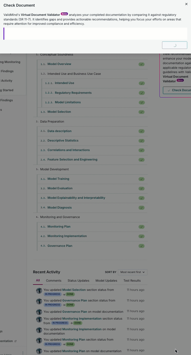 A screenshot showing the LLM feature for checking documents that can be accessed with the Check Document button