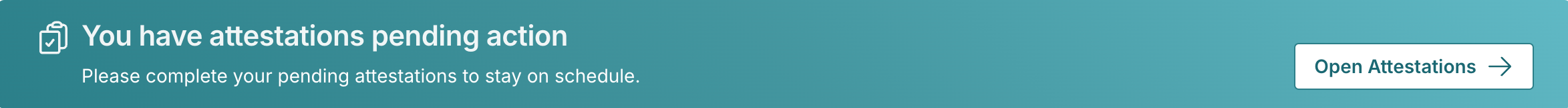 Attestation prompt with a link to the attestation labelled 'Open Attestations'