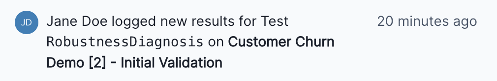 Screenshot of the new indicator specifying the user who made updates via the ValidMind Library