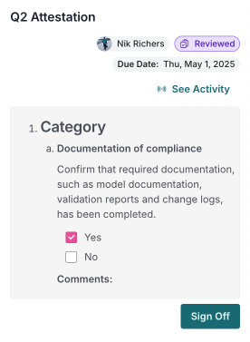 Prompt to review the attestation with a button labelled 'Sign Off'