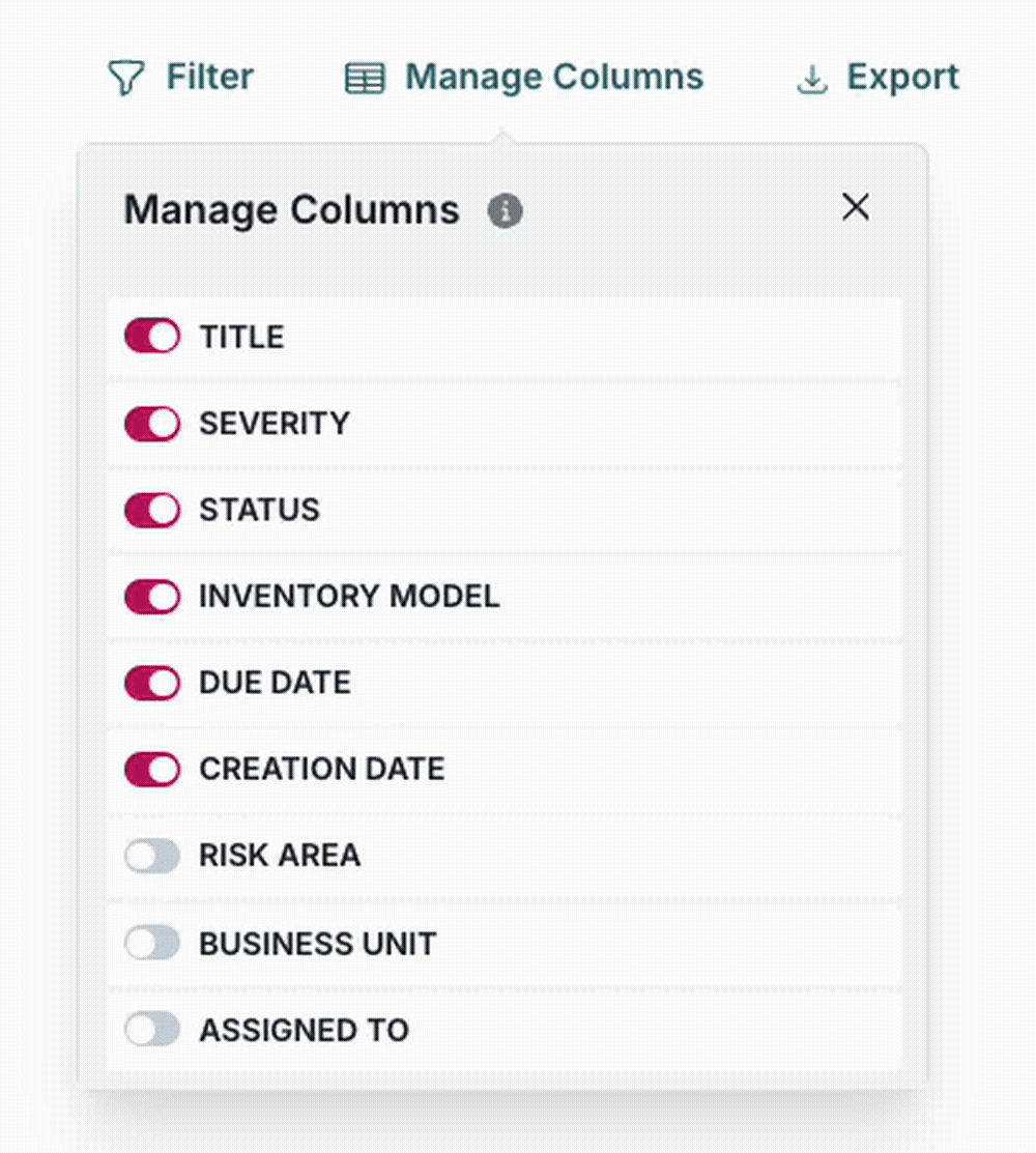 An animation that shows how to manage columns on all model findings
