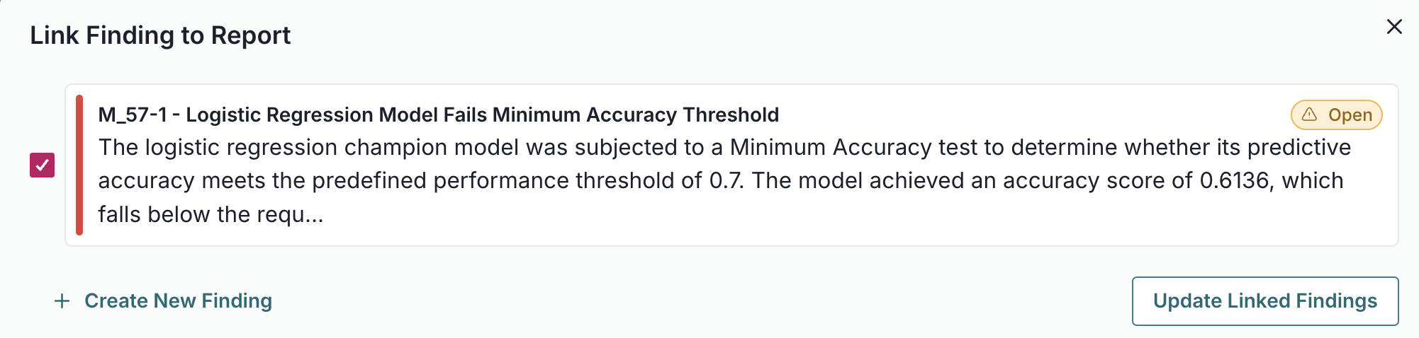 Screenshot showing the newly created finding selected to be inserted