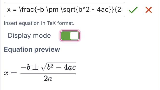 A screenshot showing the equation preview in the formula editor