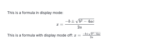A screenshot showing the two formula display modes
