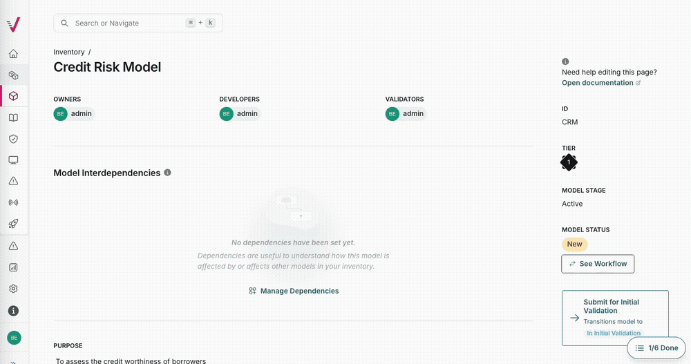 A gif showing the detailed workflow under the MODEL STATUS section