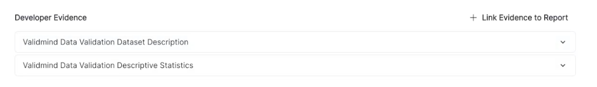 A screenshot of the old Developer Evidence section without linked documentation sections