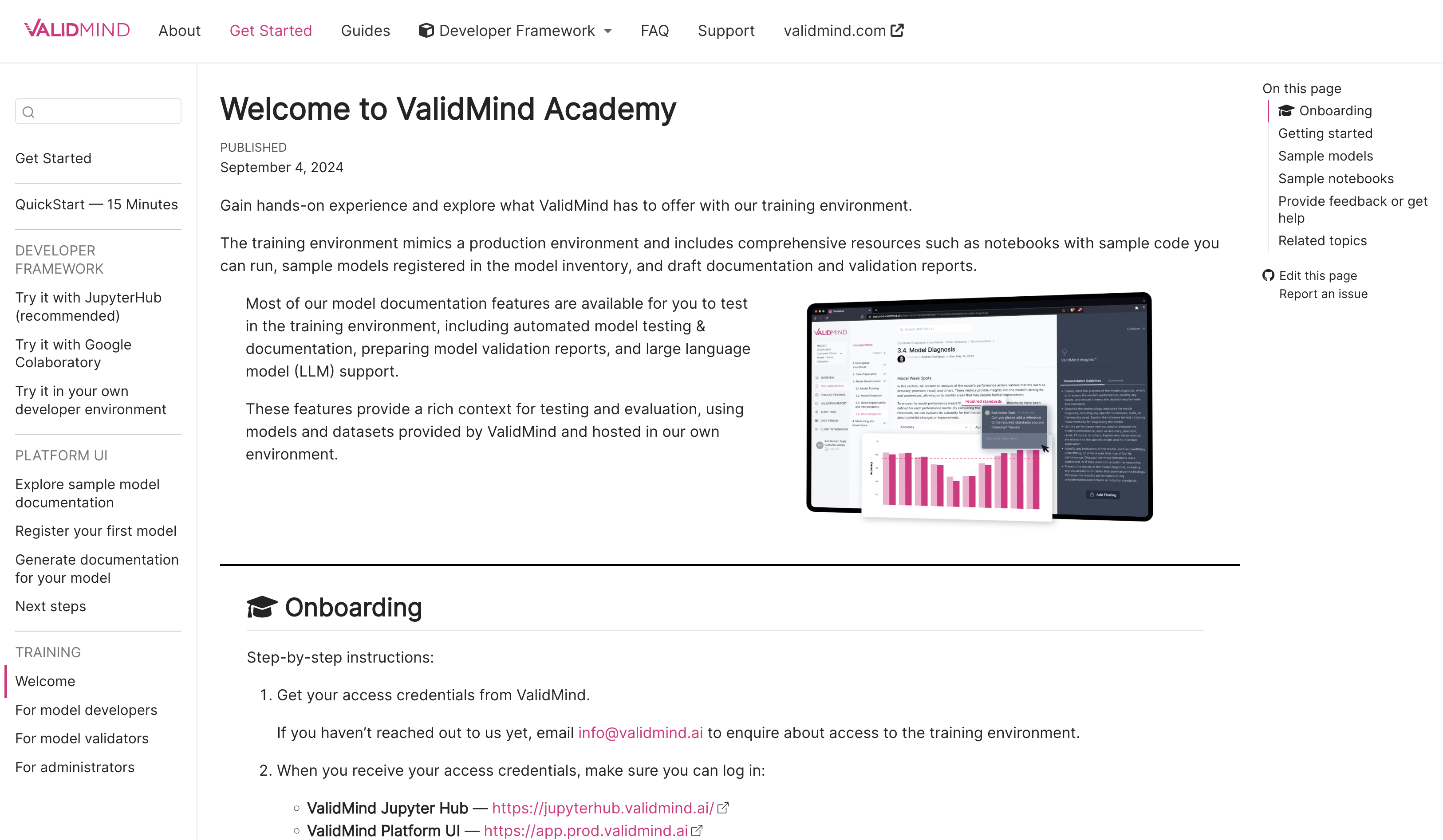 A screenshot of the old training landing page