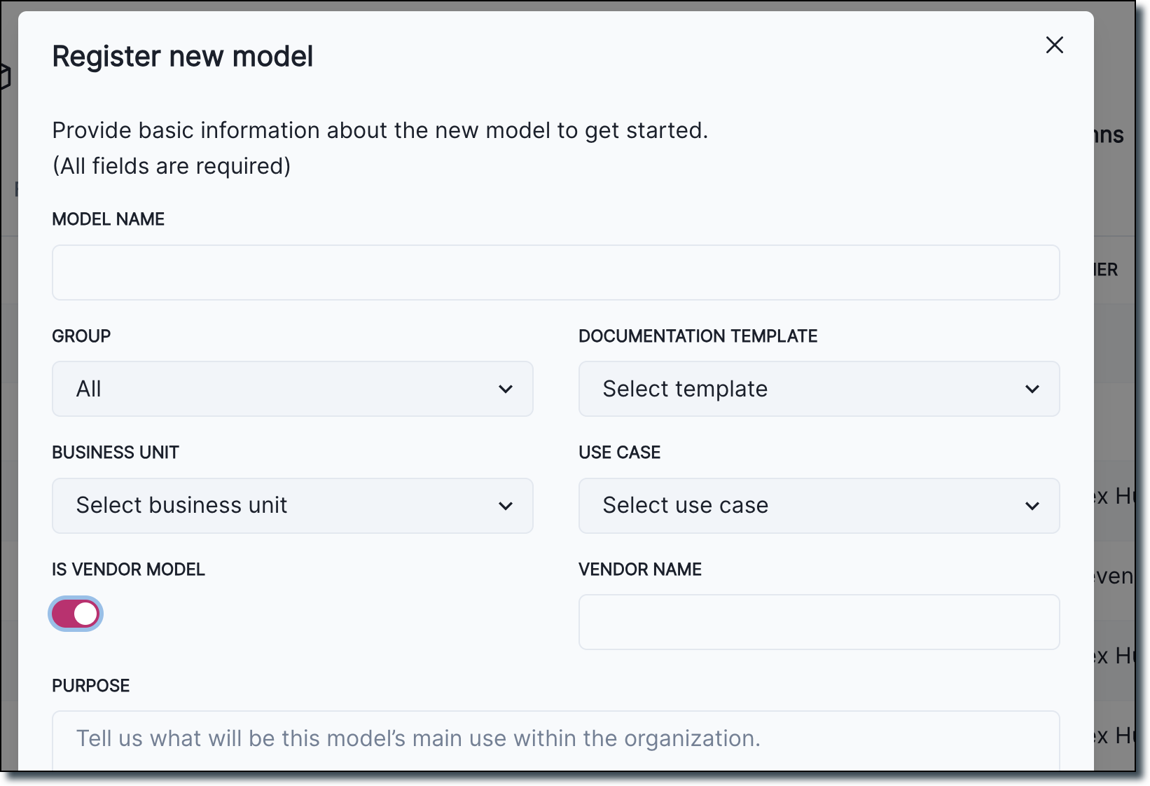 A screenshot showing how you can flag vendor models when registering a model in the inventory