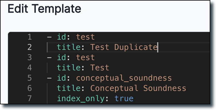 A screenshot showing template YAML